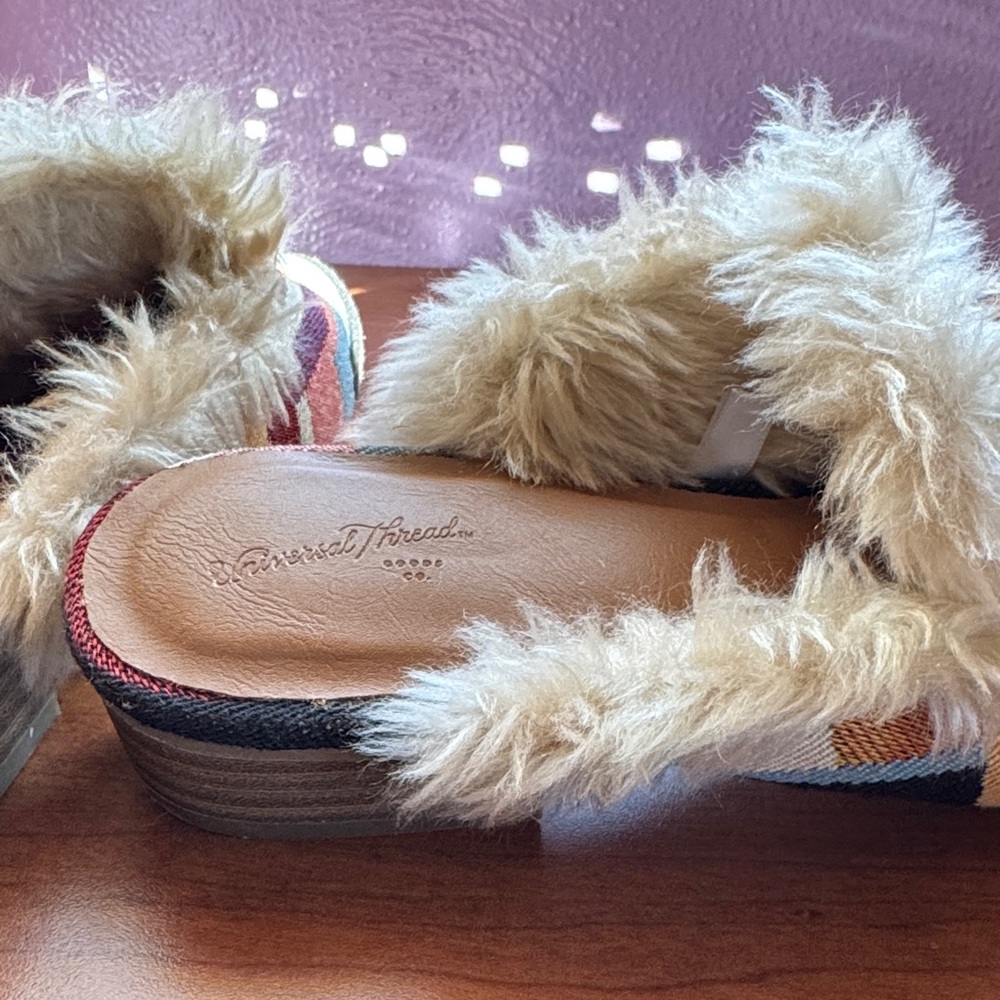 Universal Thread Multicolor Chevron Mules with Fur Trim - Picture 3 of 7